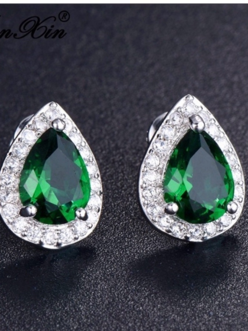 Farah Jewelry Green Teardrop Halo Stud Earrings